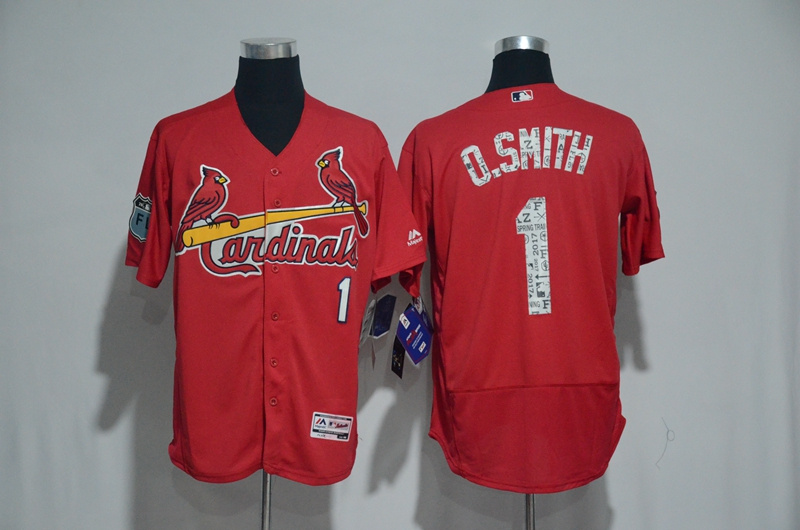 2017 MLB St. Louis Cardinals #1 O.Smith Red Spring Training Flex Base Jersey->->MLB Jersey